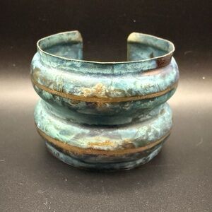 Handcrafted Patina Copper Cuff Bracelet - Blue-Green